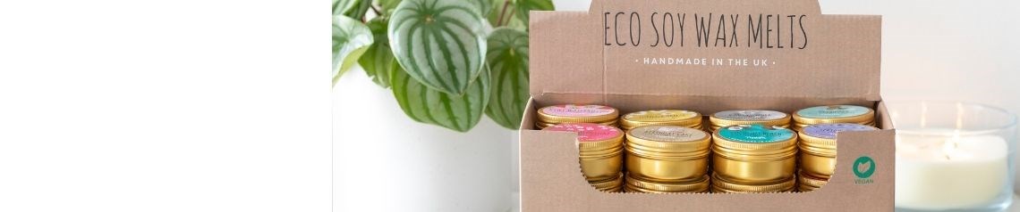 Wholesale wax melt display stands with scented soy wax melts. Eco-friendly and handmade in the UK. Ideal for merchandising in gift shops with no minimum order.