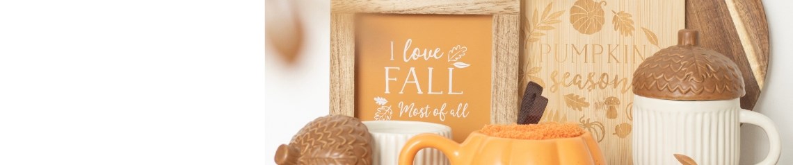 Wholesale autumn decor and seasonal giftware designed in-house. Cosy home accessories, pumpkin wax warmers and autumn leaf decorations. No minimum order and fast worldwide delivery.