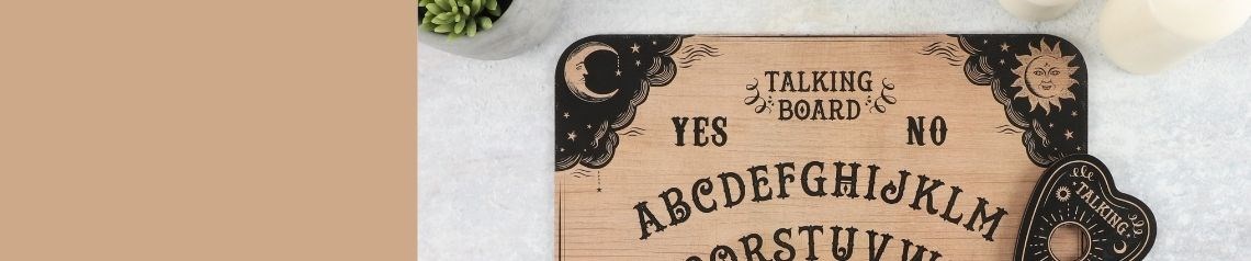 Wholesale spirit boards and decision makers in exclusive designs. Ideal for divination, spiritual practices and gothic home decor. Perfect for mystical and alternative gift retailers. No minimum order and worldwide shipping.