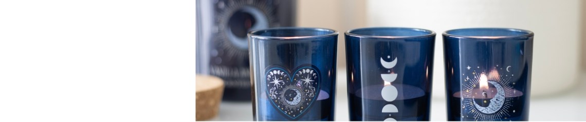 Wholesale Blue Moon gifts and homeware in deep midnight tones with celestial and lunar designs. Includes notebooks, candles, mugs and keyrings for stargazers and moon lovers. Elegant moon and star gifts for gift shops and online retailers. No minimum order, global delivery.