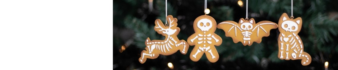 Gothic Christmas gifts and spooky home decor from the Creepy Christmas collection. Features dark festive ornaments, black Santa hats and eerie holiday accents for alternative Christmas fans. Great for gothic gift shops and alternative retailers. No minimum order, ships worldwide.