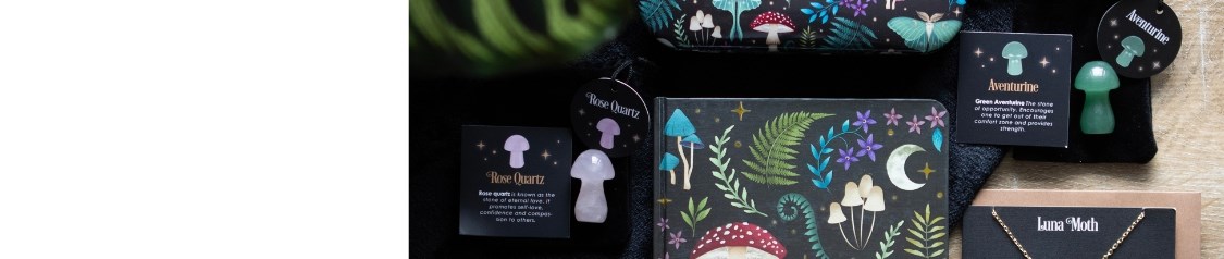A whimsical range inspired by hidden forest realms, featuring intricate designs with mushrooms, luna moths and woodland motifs. Brings mystery and enchantment to any space, perfect for magical gothic displays.
