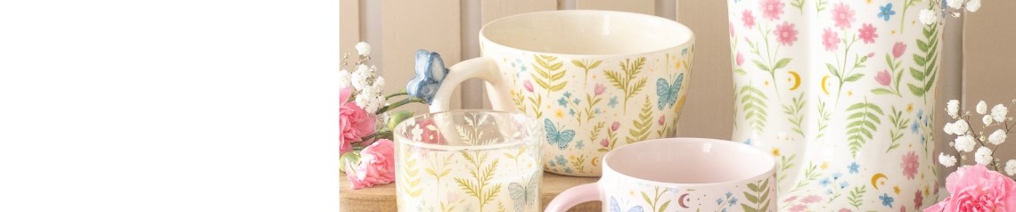 Wholesale floral and cottagecore decor featuring delicate blooms, butterflies and frogs. The Luna Bloom collection blends soft botanical tones with whimsical charm for beautiful gifts and home accessories. Perfect for spring and nature-inspired retail displays. We have no minimum order and ship worldwide.