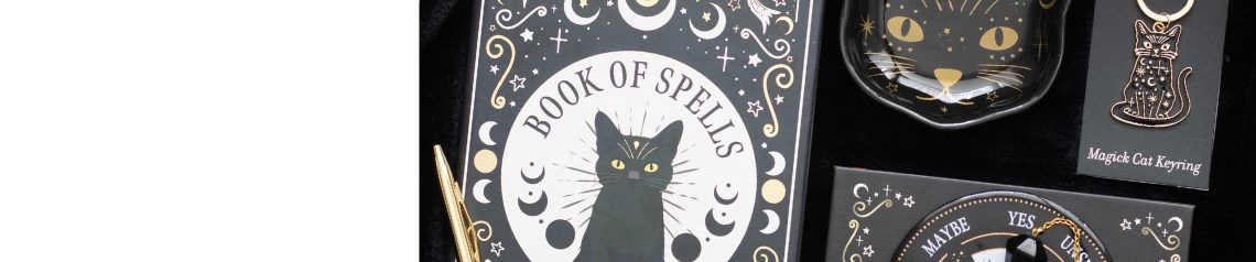 Black Cat Magick wholesale gift range with black cat folklore, occult symbols and celestial home decor, featuring mugs, candles, storage and witchy accessories for mystical gift shops, alternative retailers and Halloween displays. No minimum order and worldwide shipping.