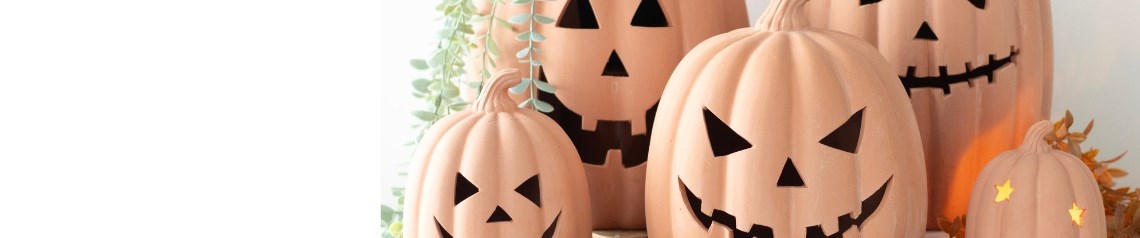 A rustic autumn decor range with terracotta pumpkin decorations in natural shades, suitable for seasonal table settings and harvest-themed displays.