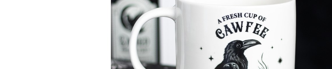 A gothic home decor and giftware collection inspired by Edgar Allan Poe, featuring ravens, spell books, apothecary labels and mystical motifs in black and cream tones. Perfect for creating a moody, literary-themed atmosphere for Halloween or year-round gothic displays.