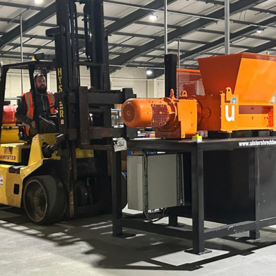 Cardboard Shredder Being Placed by Forklift