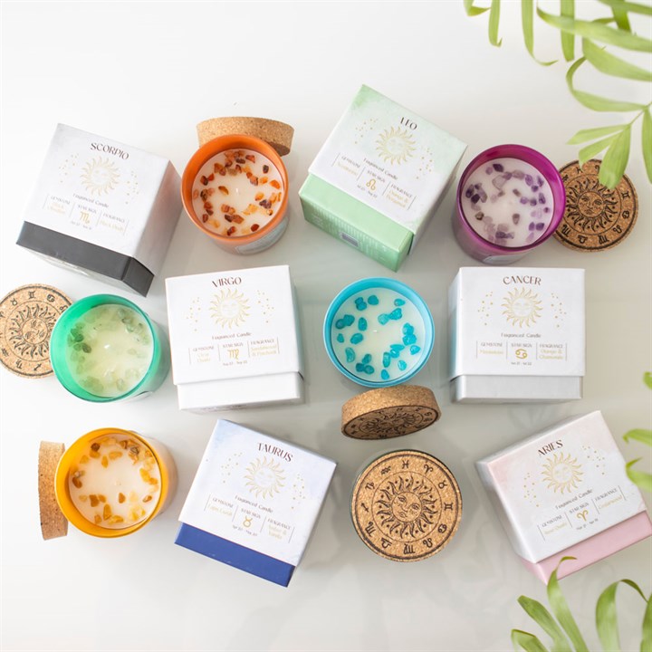Set of 12 Zodiac Gemstone Candles Something Different Wholesale