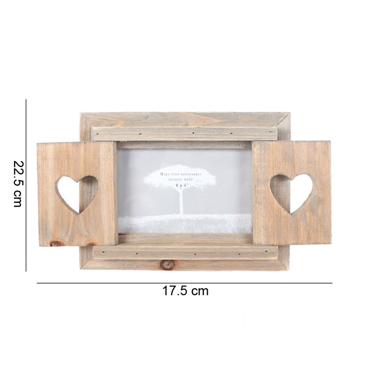 6 x 4" Pack of 2 Wooden Heart Shutters Freestanding Photo Picture Frame 