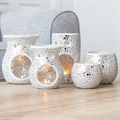 Large Silver Crackle Glass Oil Burner & Wax Warmer