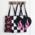 Checkerboard Print Polycotton Tote Bag with Enamel Heart Pin Badge