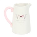 White Butterfly Print Ceramic Flower Jug