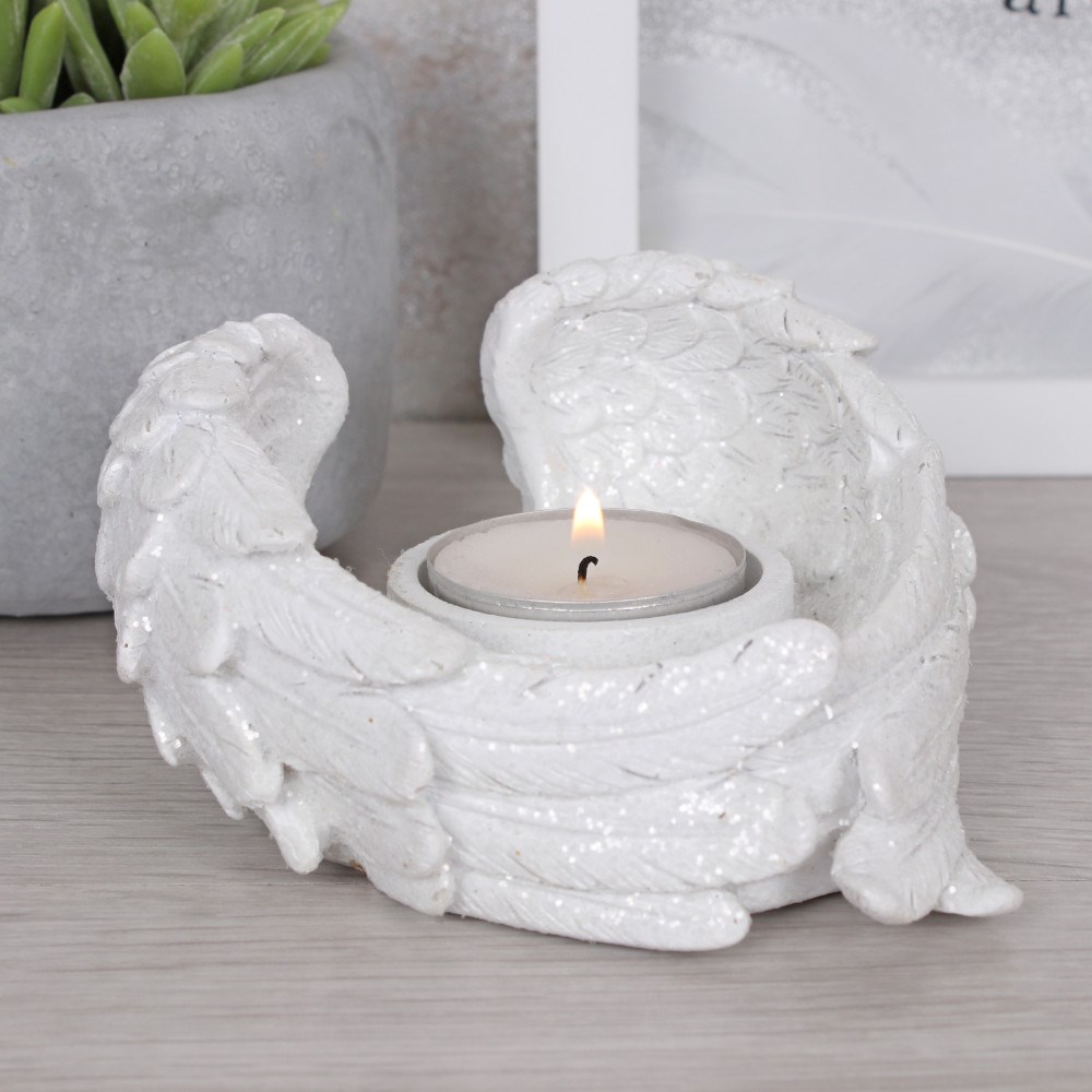 Angel Wing White Tea Light With Star Shabby Chic 