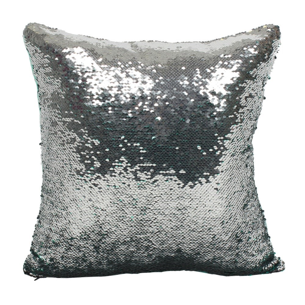Reversible Silver And Green Sequin Filled Cushion