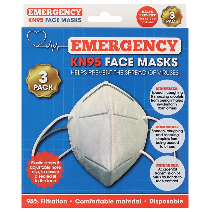 Pack of 3 Disposable KN95 Face Coverings