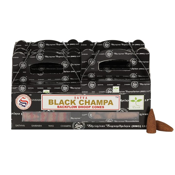Box of 6 Black Champa Backflow Dhoop Cones by Satya