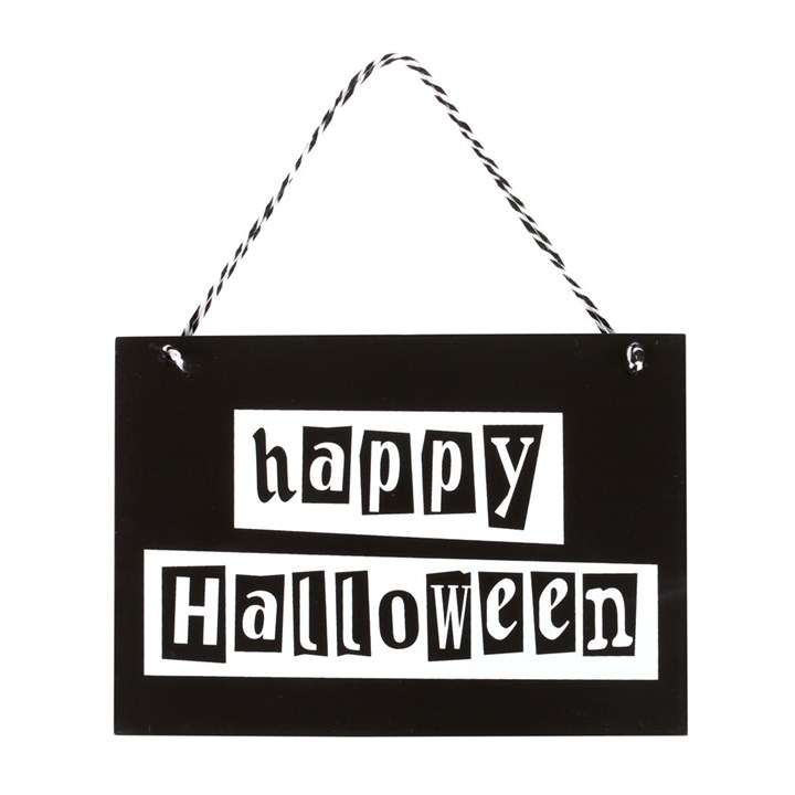 Black and White Happy Halloween Hanging Sign