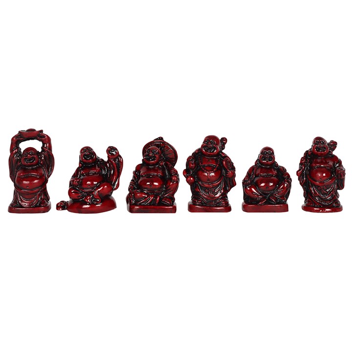 Box of 6 Red Resin Buddha Ornaments
