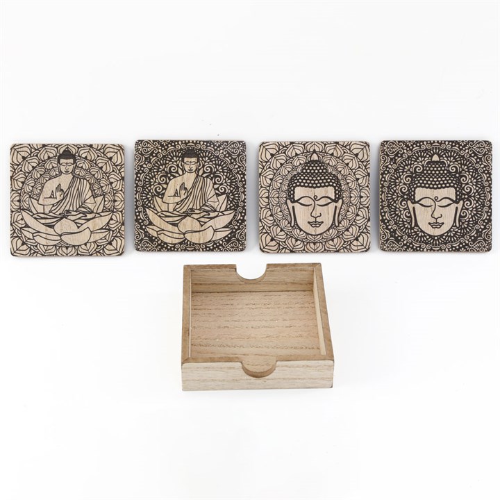 Set of 6 Buddha Coasters with Holder