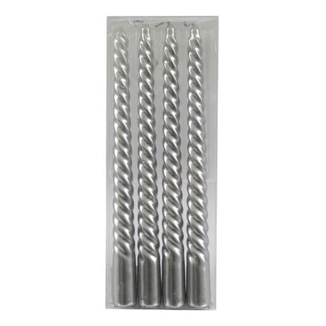 Set of 4 Silver Twist Taper Candles