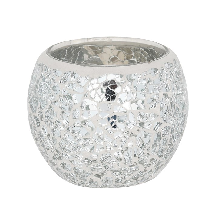 Small Silver Crackle Glass Candle Holder