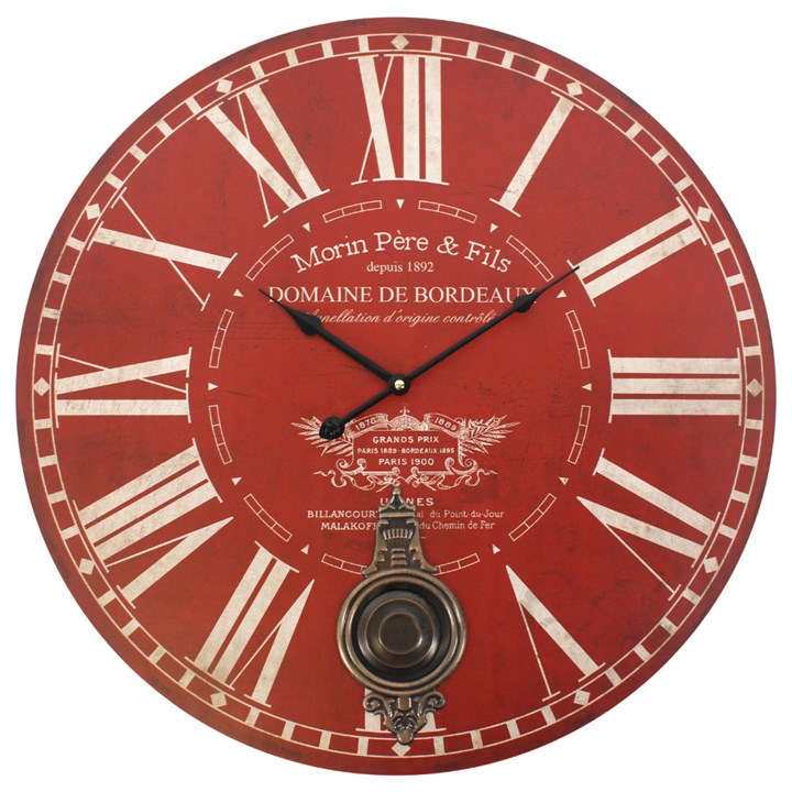 Large Red Morin Pere & Fils Wall Clock with Pendulum