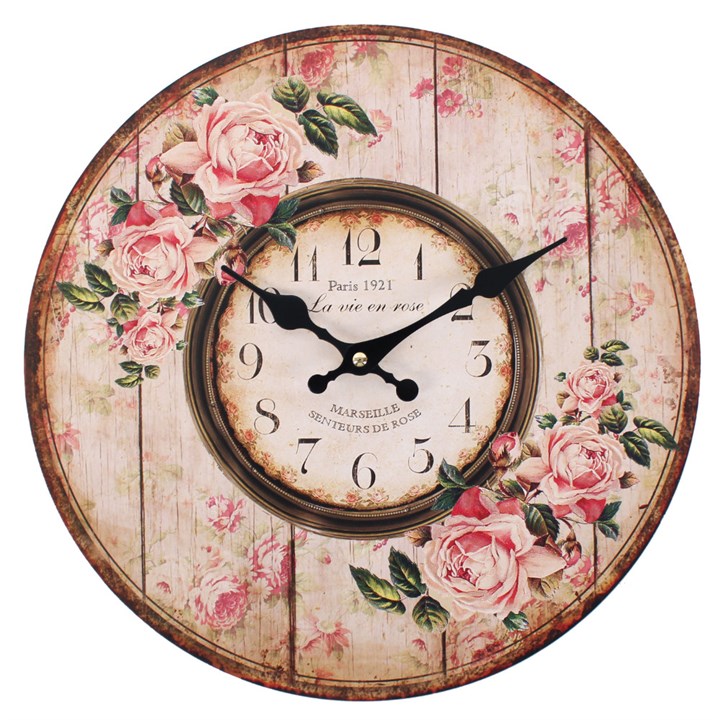 Distressed Look Pink Rose Paris 1921 Wall Clock