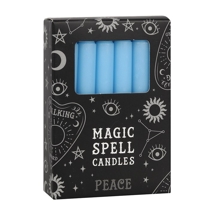 Pack of 12 Light Blue 'Peace' Spell Candles