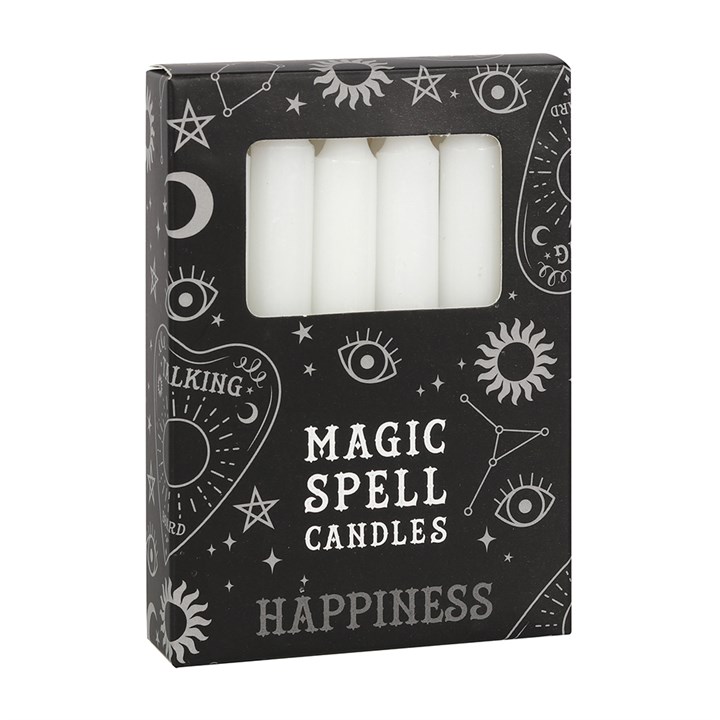 Pack of 12 White 'Happiness' Spell Candles