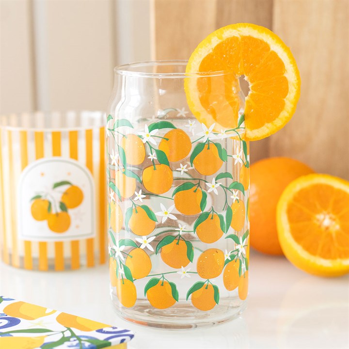 Orange Print Can Glass