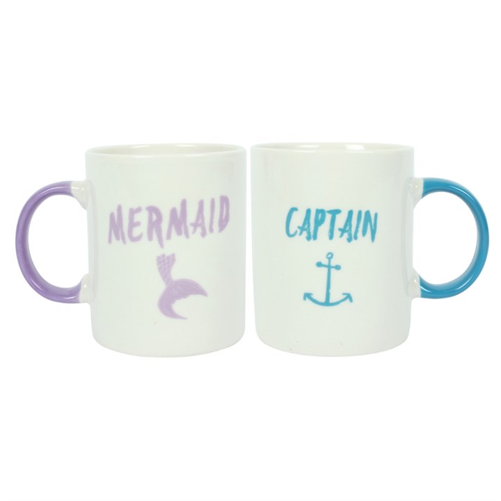 Pair of Captain and Mermaid Ceramic Mugs