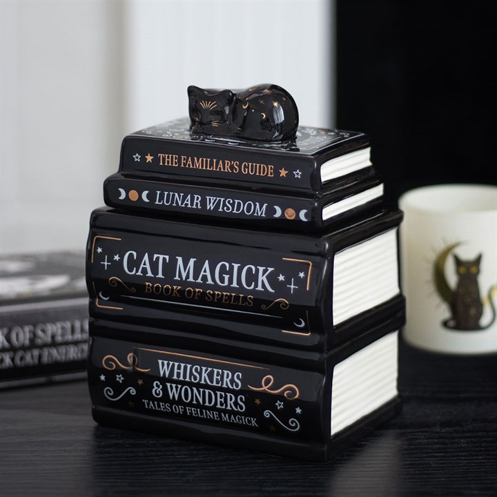 Black Cat Book Stack Oil Burner with Cat