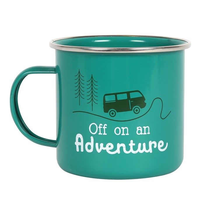 Off on an Adventure Green Enamel Style Mug