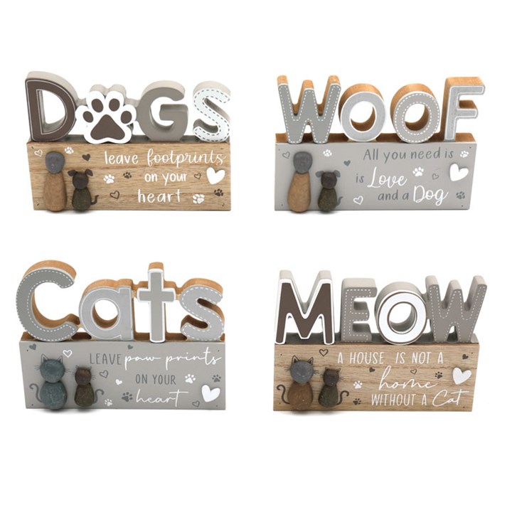 14cm Cat and Dog Wooden Block Sign