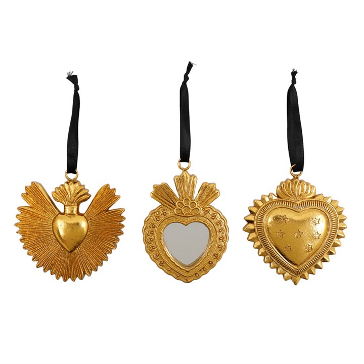 10cm Gold Hanging Sacred Heart Decoration