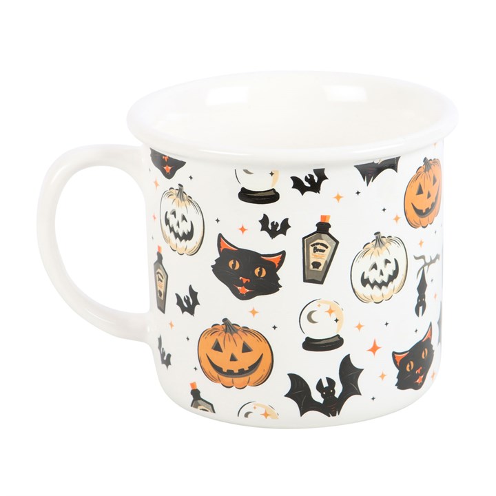 Spooky Cat and Pumpkin Print Mug