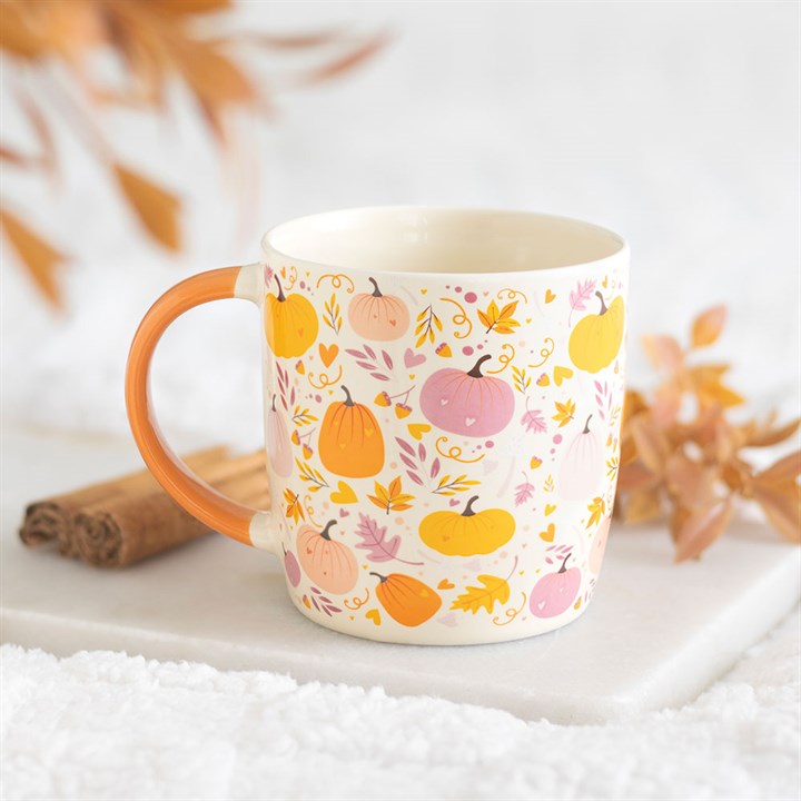 Pink and Orange Pumpkin Print Mug