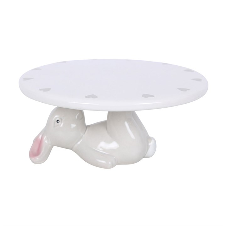 Bunny Rabbit Cake Stand with Grey Hearts