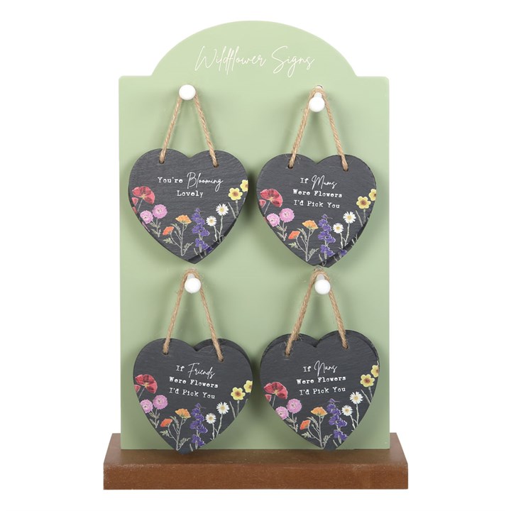 Set of 24 Wildflower Slate Hearts on Display