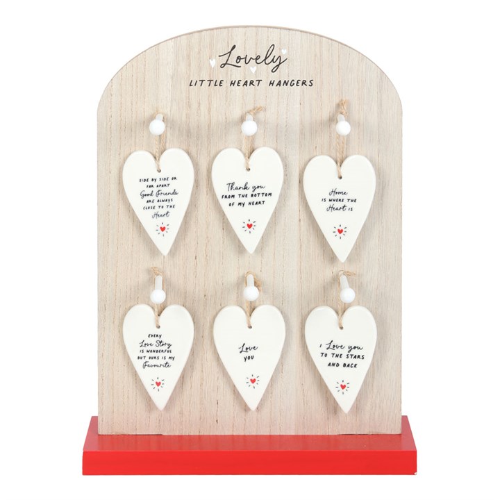 Set of 24 Heart Ceramic Mini Signs on Display