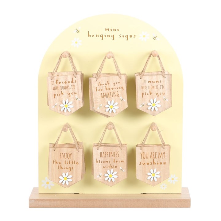 Set of 24 Mini Hanging Daisy Signs on Display
