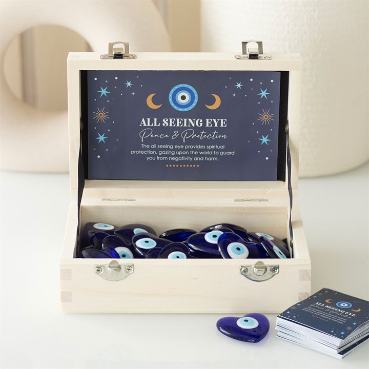 Box of 36 All Seeing Eye Glass Heart Charms