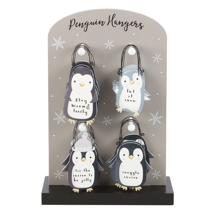 Set of 24 Hanging Penguin Signs on Display