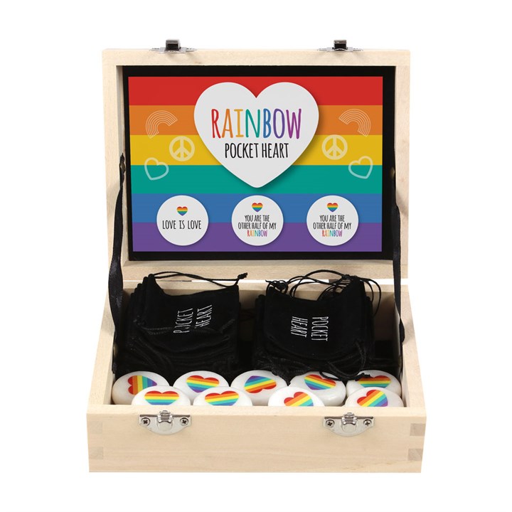Box of 24 Rainbow Heart Pocket Sentiment Stones