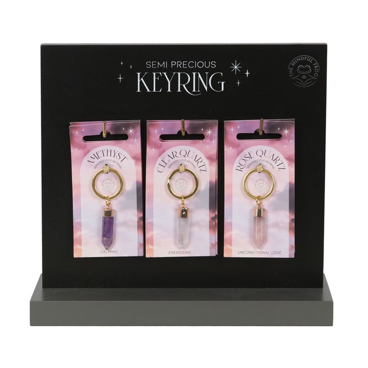 Set of 18 Semi Precious Crystal Keyrings on Display