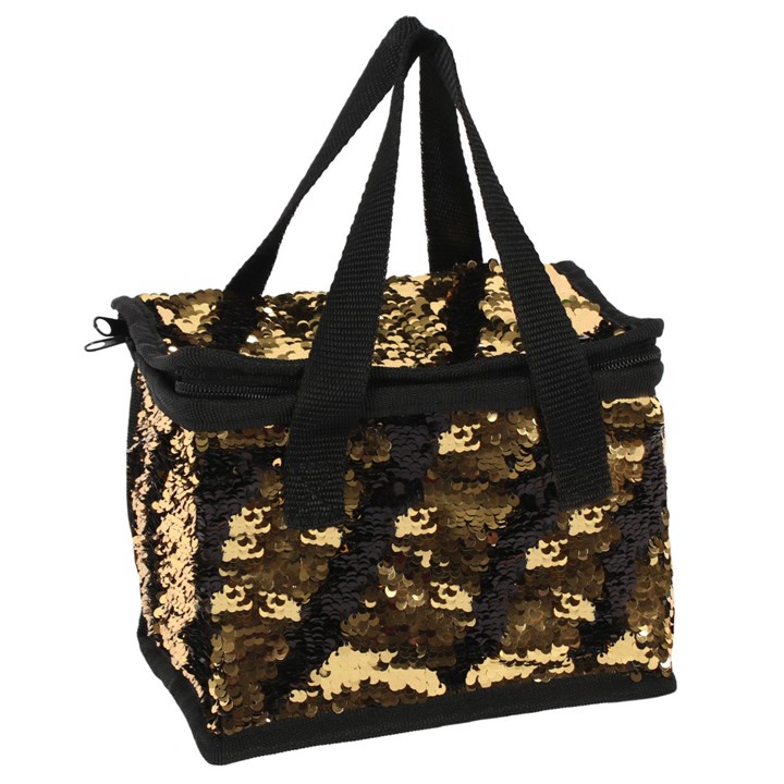 Black And Gold Reversible Sequin Lunch Bag