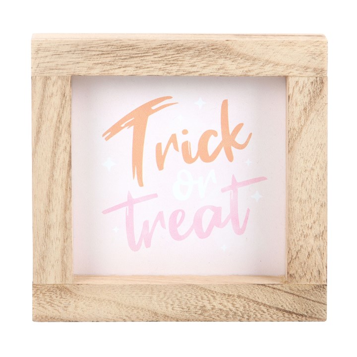 Pink Trick or Treat Wooden Frame Sign