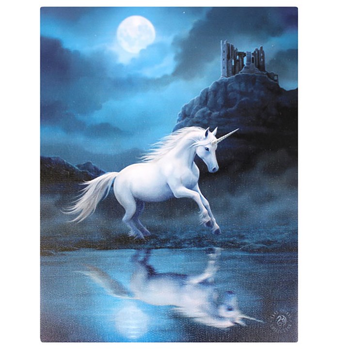 19x25cml Moonlight Unicorn Canvas Plaque by Anne Stokes