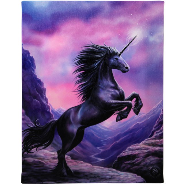 19x25cm Black Unicorn Canvas Plaque by Anne Stokes