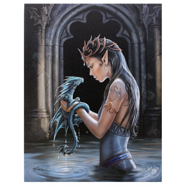 19x25cm Water Dragon Canvas Plaque by Anne Stokes